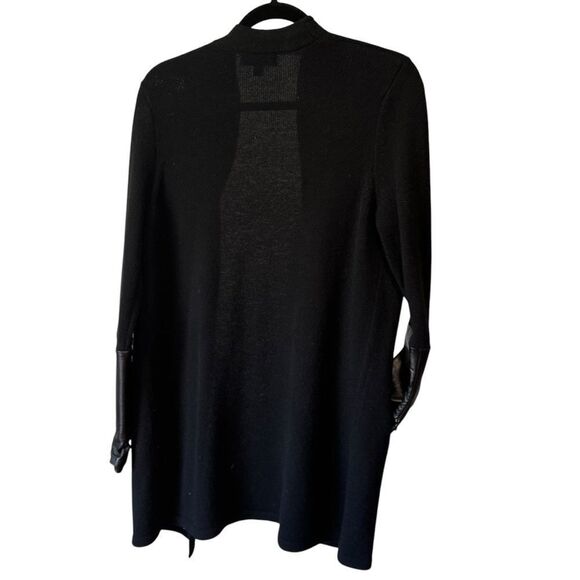 Nordstrom Leather Cashmere Black Open Front Long Cardigan Size Small - Picture 7 of 9